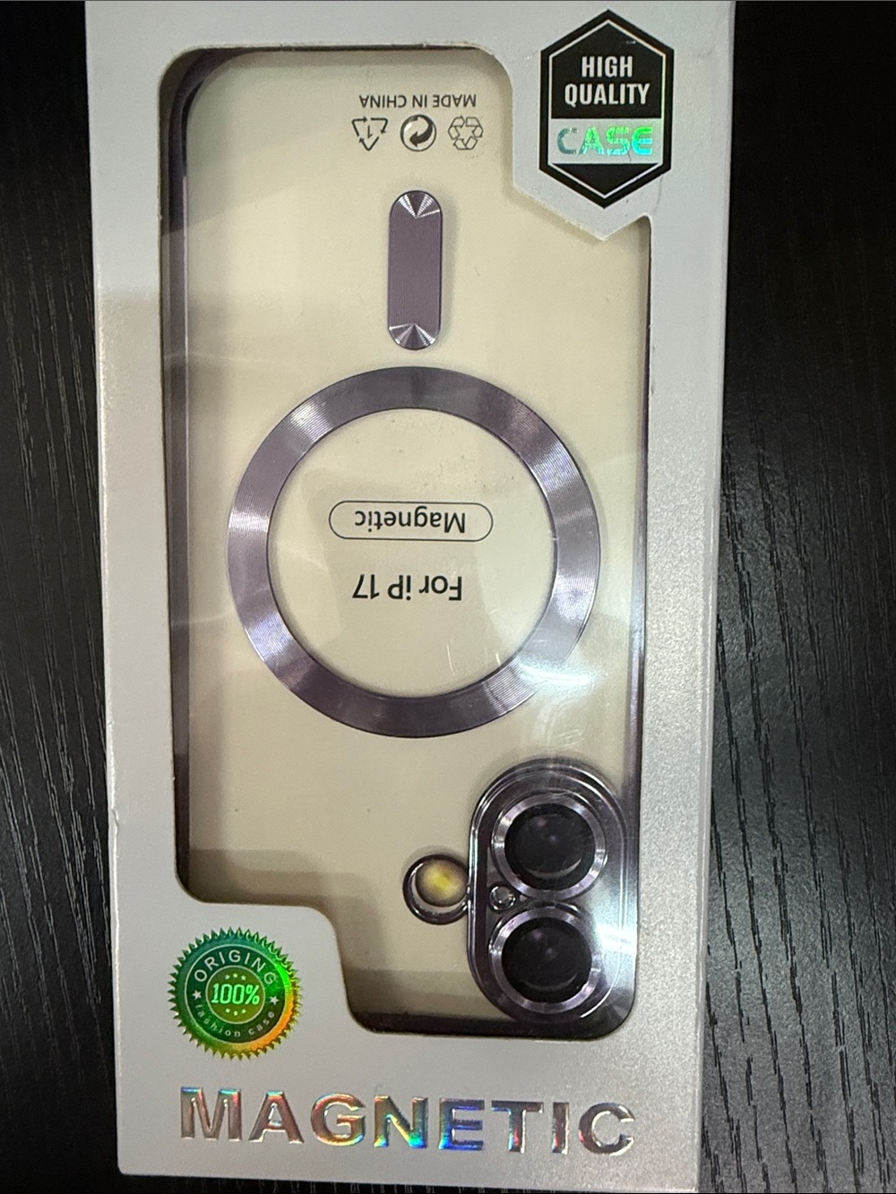 Magnetic Cream Phone Case with Silver Trim for iPhone 17